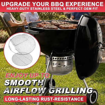 Round Grill Grate for Weber 22" Original Kettle Charcoal Grills, 7436 Cooking Grate & 7441 Charcoal Grate for Weber Performer/Jumbo Joe Premium/ Master-Touch & Other 22 Kettle Grill Accessories