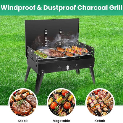 Portable Charcoal Grill, Outdoor Tabletop Charcoal Grill with Lid, Folding Barbecue Grill Small BBQ Grill, Camping Barbecue Grill for Garden Backyard Party Picnic Outdoor Cooking