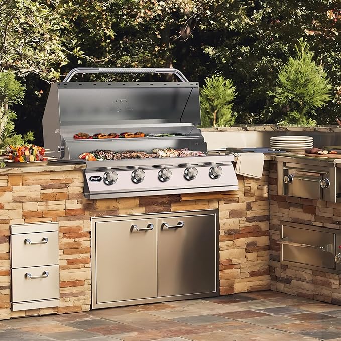 Hygrill STD Series 40-Inch Built In Grill, Stainless Steel 5-Burner Grill Head for Outdoor Kitchen, 70,000 BTU, Liquid Propane