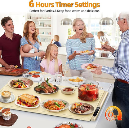Newise Graphene Food Warming Mat, Extra Large (XXL 36”x 16") Electric Warming Tray with 6 Temp Settings, Portable Food Warmers for Buffets Party Countertop, Practical Gifts for Mom Wife, Beige