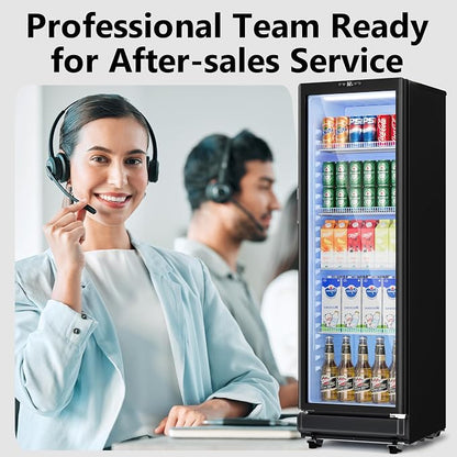 8.5 Cu.Ft Commercial Display Fridge with Glass Door | Double-Tempered Glass, Locking Key & LED, Outdoor/Indoor Versatile, Bar/Office/Restaurant, Spacious Storage, Energy Saving
