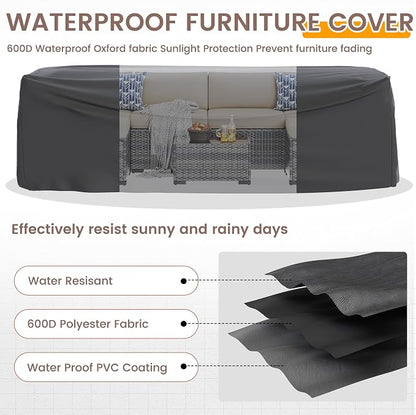 UDPATIO Outdoor Patio Furniture Set, 7 Pcs PE Wicker Sectional Sofa with Tea Table, Outdoor Conversation Set with Waterproof Cover for Patio, Garden, Backyard (Beige Cushions with Grey Rattan)