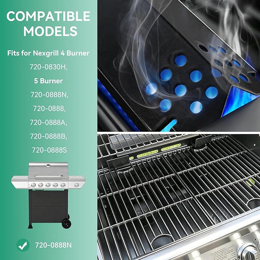 720-0888 Grill Grate Heat Tent Replacement Parts for Nexgrill 5 Burner 720-0888N, 4 Burner 720-0830H, 13 x 17 Cast Iron Cooking Grates, Porcelain Steel Heat Plate Shield for Home Depot Next Grill