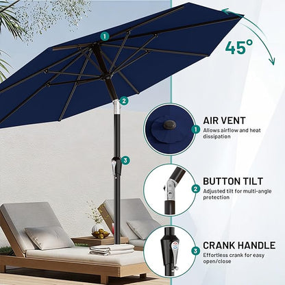 AreShark 10 FT Outdoor Patio Umbrella, Patio Table Umbrella with Push Button Tilt and Crank, Outdoor Patio Umbrellas with 8 Fiberglass Ribs, Patio Umbrellas for Market, Garden, Pool (Navy)