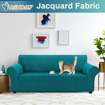Asnomy Stretch Oversized Couch Covers for Sofa Slipcover,Peacock Blue | 1-Piece Sofa Covers Washable(94"-110") 4-Seater Furniture Protector with Non Skid Foam and Elastic Bottom for Kids, Pets