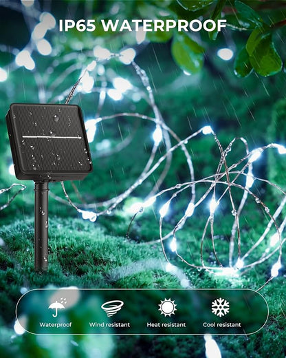 Solar Fairy Lights,33Ft 100 LED Solar String Lights with 8 Modes Pure White | IP65 Waterproof Solar Twinkle Lights Outdoor & Indoor, Patio Lights for Tree Garden Party Wedding Christmas Decoration