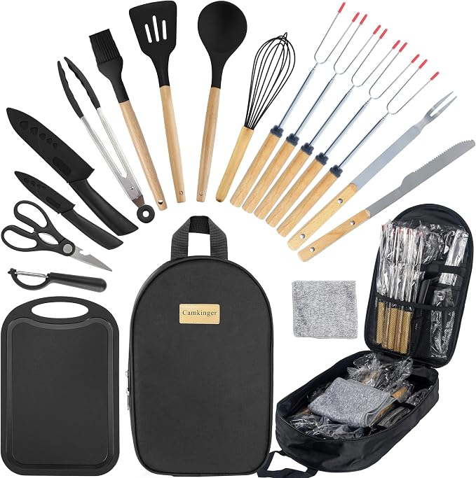 Camping Cooking Utensils Set, Silicone Cookware for Travel BBQ