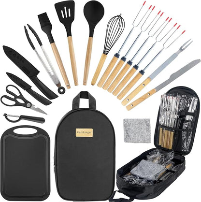 Camping Cooking Utensils Set, Silicone Cookware for Travel BBQ
