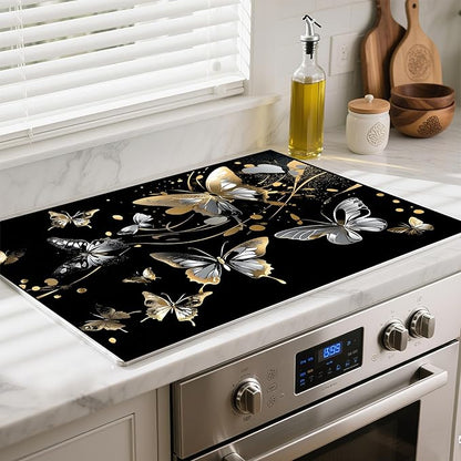 Heat-Resistant Glass Stove Top Cover with Anti-Slip Rubber Coating – Electric Stove Protector, Scratch-Resistant, Counter Space Decor Mat (Butterfly, 28.5"L x 20.5"W)