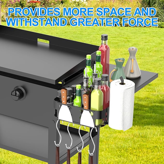 Foldable Griddle Side Shelf and Griddle Caddy for Blackstone 28" Griddles, Griddles Side Table and Storage Box with Paper Towel Holder, 4 Utensil Hooks for Blackstone Grill Accessories Space Saving