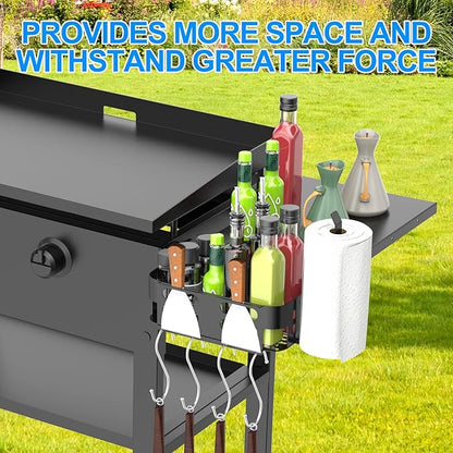 Foldable Griddle Side Shelf and Griddle Caddy for Blackstone 28" Griddles, Griddles Side Table and Storage Box with Paper Towel Holder, 4 Utensil Hooks for Blackstone Grill Accessories Space Saving