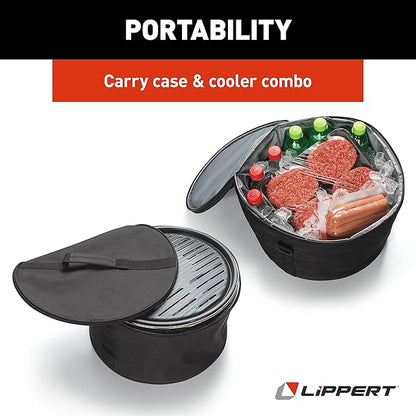 Lippert Odyssey Portable Grill - Compact and Versatile Charcoal Grill for Camping, Tailgating, and Outdoor Cooking - Lightweight and Durable Design with Large Cooking Surface - Green