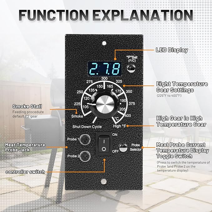 Upgraded Digital Thermostat Controller Replacement Control Panel Pro PID Board Parts F/C Temperature Mode for Traeger Wood Pellet Grills with Temperature Meat Probe RTD Sensor BBQ Accessories