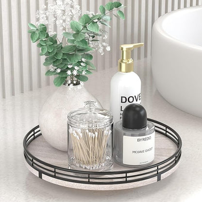 AMH 10-Inch Rustic Whitewashed Oak Lazy Susan Vanity Tray | Smooth rotating oak tray with walnut finish for dining tables, kitchen counters, pantries and cabinet storage.