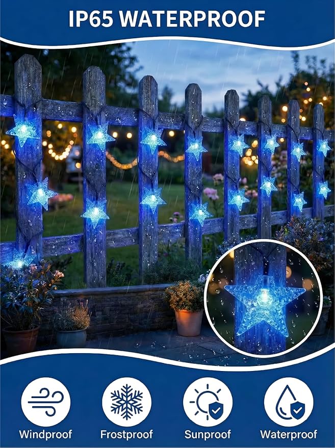 Solar Twinkle Star String Lights Outdoor Indoor Waterproof 39FT 100 LED Solar Powered Fairy Lights with 8 Lighting Modes Christmas Decor for Camping Tree Party Yard Wedding Garden (Blue)