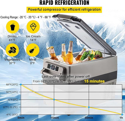 VEVOR 12 Volt Refrigerator, 48 Quart (45L) Fast Cooling Car Fridge, Portable Freezer with App Control (-4℉~68℉), 12/24v DC & 110-240v AC for Travel, Truck, Camping and Home Use, Black