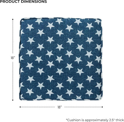 Outdoor 18 inch Square Patio Dining Chair Pads – Comfortable Fiber-Filled Seat Cushions with Ties, Reversible Polyester Fabric - Stars, Set of 4