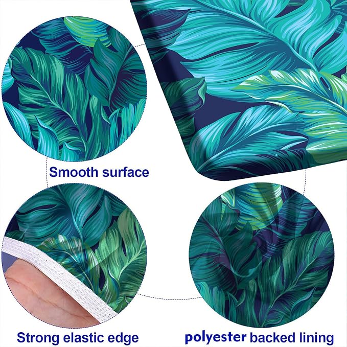 Tropical Palm Leaves Picnic Table Cover with Bench Covers, Hawaiian Green Leaf Waterproof Windproof Camping Rectangle Tablecloths Fitted Picnic Table Cover for Outdoor, Picnic, Camping, 72x28 In