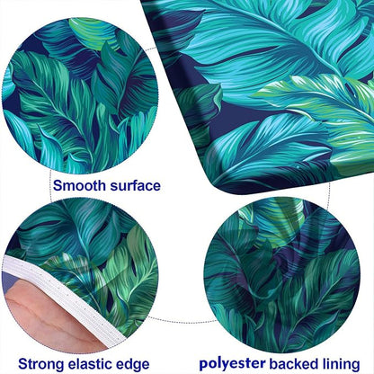 Tropical Palm Leaves Picnic Table Cover with Bench Covers, Hawaiian Green Leaf Waterproof Windproof Camping Rectangle Tablecloths Fitted Picnic Table Cover for Outdoor, Picnic, Camping, 72x28 In