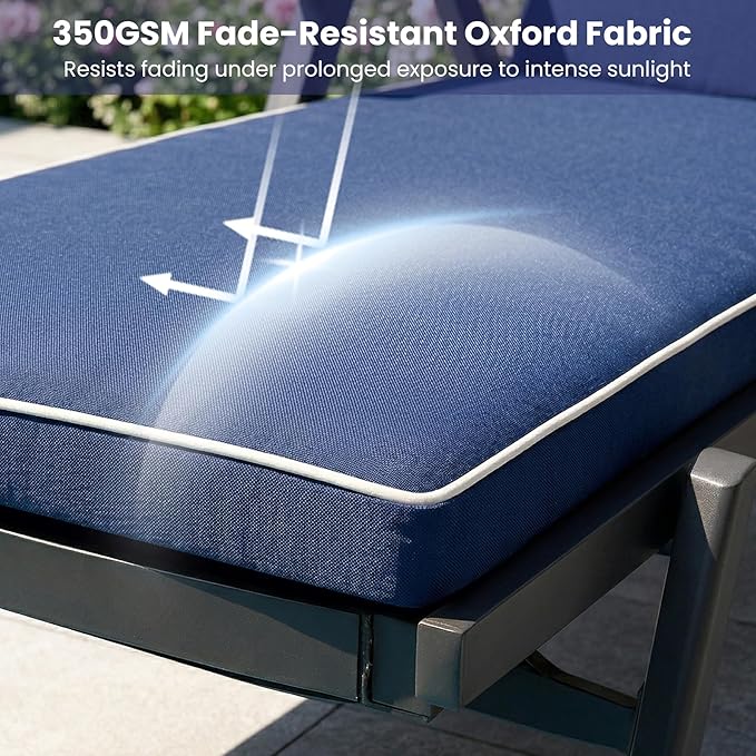 Chaise Lounge Cushions Outdoor, 80 x 26 Inch Water & Fade-Resistant Patio Furniture Lounge Cushion, Beach Umbrella Lounger Chair Replacement Cushion with Removable Cover Pad, Navy Blue