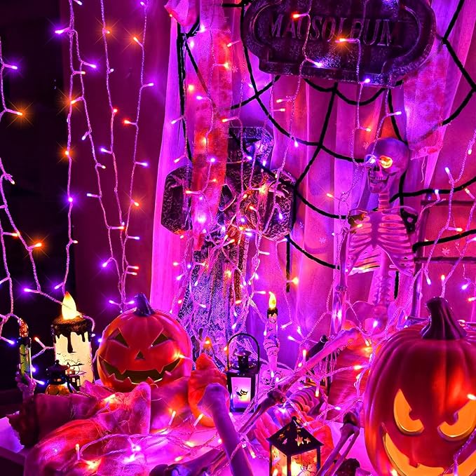 66FT 200 LED Outdoor String Lights, Orange and Purple String Lights for Outside Waterproof with 8 Modes, Plug in Connectable Twinkle Fairy Lights for Indoor Home Patio Garden Decorations