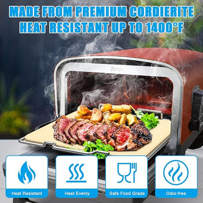 Outspark Pizza Stone with Rack for Ninja Woodfire OO101 8 in 1 Outdoor Pizza Oven, Baking Stone Set for Oven and Grill Cooking, Pizza Oven Accessories for Ninja OO100 Series
