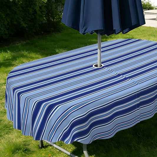 Outdoor Tablecloth with Umbrella Hole Elegant Zipper Patio Table Cloth for Outdoor Patio Garden Yard Decor