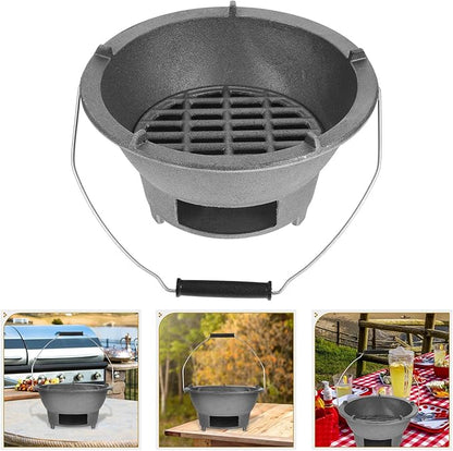 Abaodam Cast Iron Charcoal Stove Grill with Handle and Inner Grill Rack Large Portable Carbon Stove for Outdoor Bbq Camping Patio Cooking