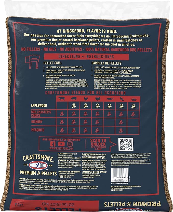 Kingsford Craftsmoke Premium Grilling Wood Pellets, Applewood BBQ Pellets for Grilling, 100% Natural Hardwood, 20 pounds