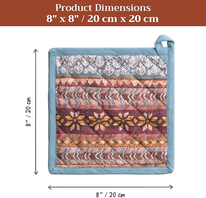 Maison d' Hermine Pot Holders 100% Cotton Potholders (8" x 8", Pack of 2) | Heat Resistant Hot Pads with Loop BBQ Cooking Baking Hotel Kitchen Handling Hot Pans Thanksgiving Christmas - Fair Isle