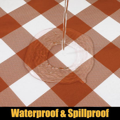 Smiry Rectangle Picnic Table Cloth, Elastic Waterproof Fitted Vinyl Tablecloths, Flannel Backed Buffalo Plaid Table Covers for Dining, Camping, Outdoor, Thanksgiving (White and Rust, 30" x 48")