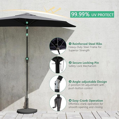 Helios&Hestia 9 ft Small Half Round Wall Outdoor Market Patio Umbrella with Tilt and Crank for Garden, Deck, Balcony