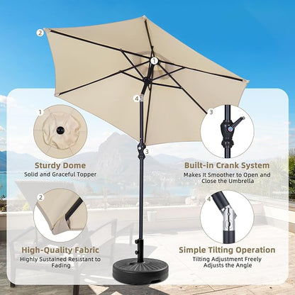 7.5FT Patio Umbrella, Outdoor Table Umbrella, Market Umbrella with Push Button Tilt and Crank for Garden, Lawn, Deck, Backyard & Pool
