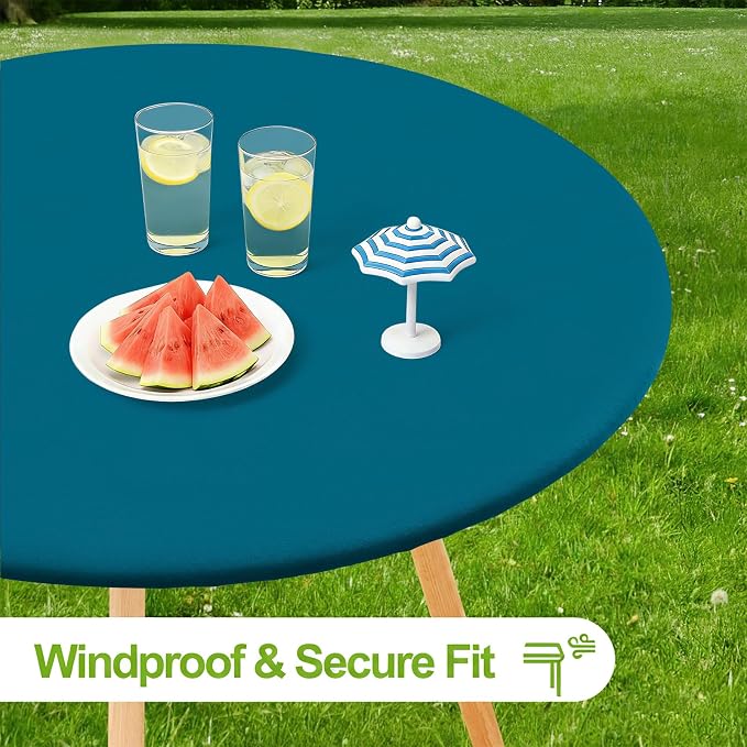 Smiry Round Spandex Tablecloth, Elastic Fitted Washable Tablecloths for 57"-68" Tables, Waterpoof Stretch Picnic Table Cover for Dining, Indoor and Outdoor, Peacock Blue