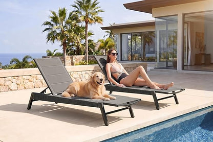 PURPLE LEAF Outdoor Chair Chaise Lounge Sun Lounges Aluminum Poolside Adjustable Reclining Patio Set of 2 Moon Basalt