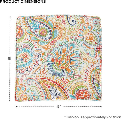 Outdoor 18 inch Square Patio Dining Chair Pads – Comfortable Fiber-Filled Seat Cushions with Ties, Reversible Polyester Fabric - Jamboree Paisley, Set of 4