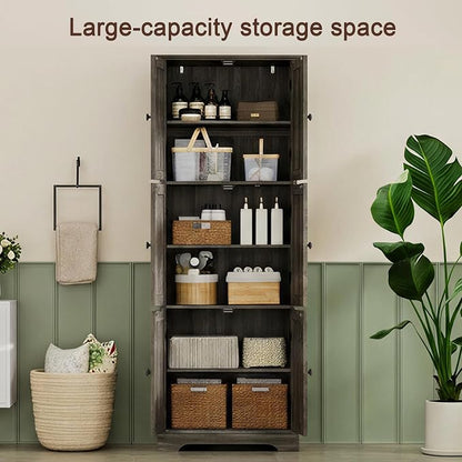 ChooChoo 63.2" Tall Bathroom Storage Cabinet with 6 Doors | Freestanding Floor Cabinet, Adjustable Shelves, Pantry Cabinet for Bathroom, Kitchen, Laundry Room, Rustic Weathered Gray