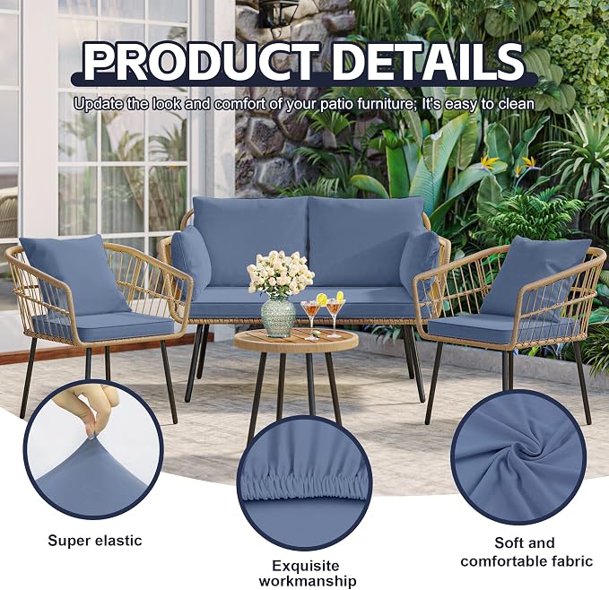 12Pcs Patio Cushion Covers, Outdoor Stretch Cushion Covers, Washable | Stretch Fit, Replacement, Washable and Reusable Furniture Protectors, Fits most patio furniture cushion covers, Cover Only