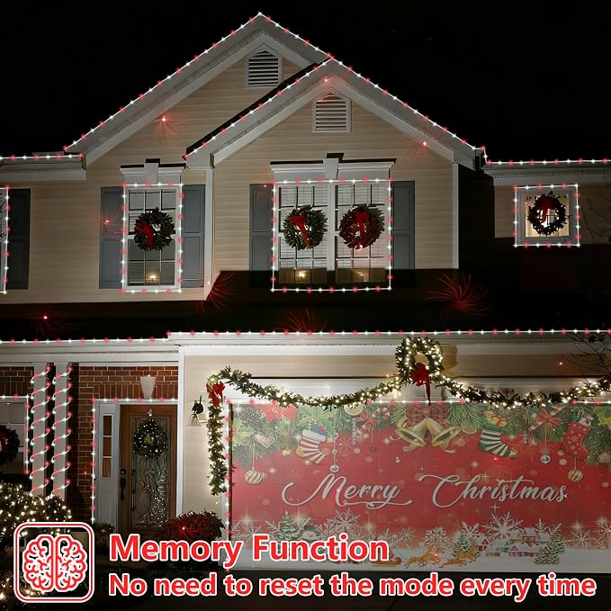 YEGUO Solar Rope Lights Outdoor Waterproof, 66ft 200 LED Red and White String Lights, 8 Modes Fairy Lights in Clear Thin Tube