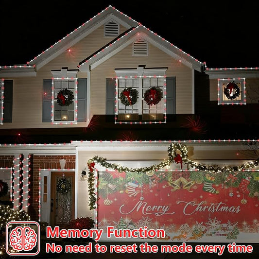 YEGUO Solar Rope Lights Outdoor Waterproof, 66ft 200 LED Red and White String Lights, 8 Modes Fairy Lights in Clear Thin Tube