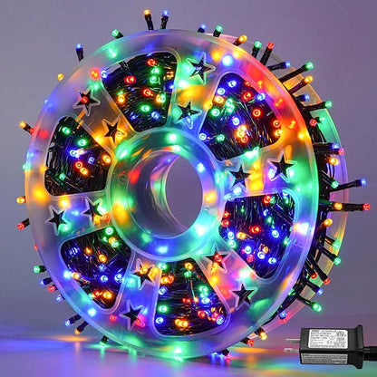 QITONG 500 LED 165ft Multicolor String Lights Outdoor Waterproof, Twinkle Lights with 8 Modes, Green Wire Christmas String Lights Plug in