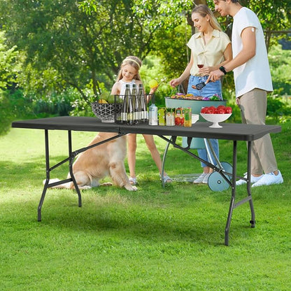 BestOffice | 6FT Folding Table | Black | Portable Plastic Table | with Carry Handle | Waterproof & Foldable Table Design | Steel Frame with Lock | for Events, Camping, Indoor & Outdoor Use