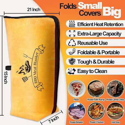 BBQ Blanket for Resting Meat 21", Reusable Insulated Smoker Meat Resting Blanket Silicone Brush, Smoker Grilling Meat Insulated Resting Bag with Wide Mouth for Large Brisket/Beef/Pork Shoulders/Turkey
