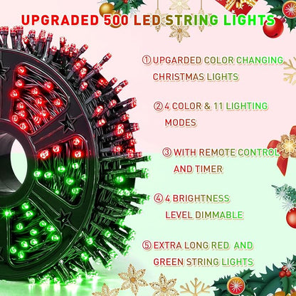JMEXSUSS 173ft 500 LED Red and Green Color Changing Halloween Lights | Remote Control Halloween String Lights, 11 Modes Christmas Tree Lights Plug in for Indoor Party Halloween Christmas Decor