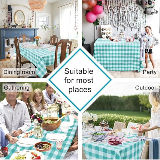 Hiasan Checkered Square Tablecloth - Stain Resistant, Waterproof and Wrinkle Resistant Washable Table Cloth for Dining Room and Outdoor Use, 54 x 54 Inch, Aqua and White Gingham Pattern