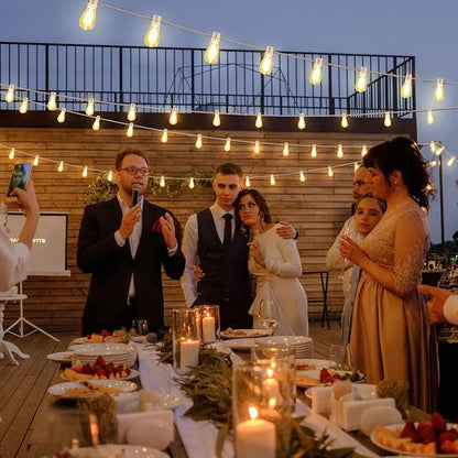 Larkvue 192FT(2x96FT) LED Outdoor String Lights, Linkable Patio Light with 60+3 2700K Waterproof Dimmable Hanging Bulbs for Pergola Cafe Wedding-White