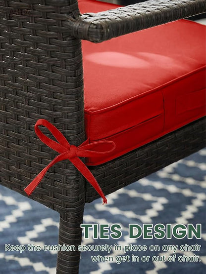 Outdoor Chair Cushion 22 x 22 x 4 Inches Patio Furniture Outdoor Waterproof Seat Cushion, Patio Chair Cushion with Handles and Ties, Square Dining Chair Cushion Set of 4, Red