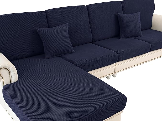 LA MEACK Couch Cushion Cover Seat Cushion Cover Stretch Armchair Cover Separate Sectional Sofa Slipcovers Furniture Protector(1 Piece for Seat or Sofa Backrest, Navy)