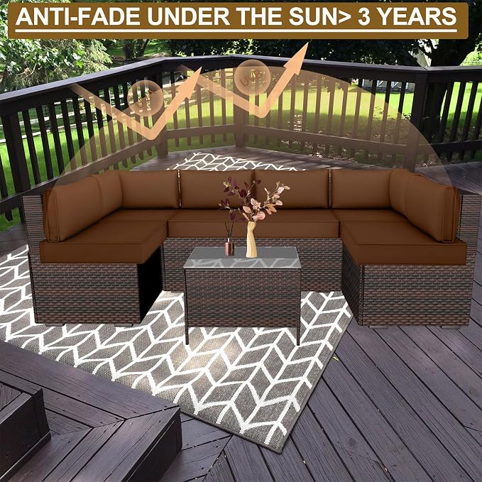 14 Piece Outdoor Patio Cushion Cover Replacement, Waterproof Patio Cushion Covers, Outdoor Furniture Cushion Covers Set for 6 Seat Wicker Rattan Sofa (Coffee)