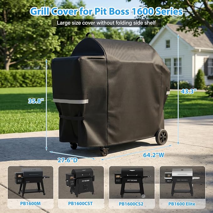 Utheer 600D Waterproof Grill Cover for Pit Boss 1600 Series | Fits Navigator 1600M PB1600M PB1600CST PB1600CS2 PB1600 Elite, Replaces 40455, No Need to Fold Side Shelf